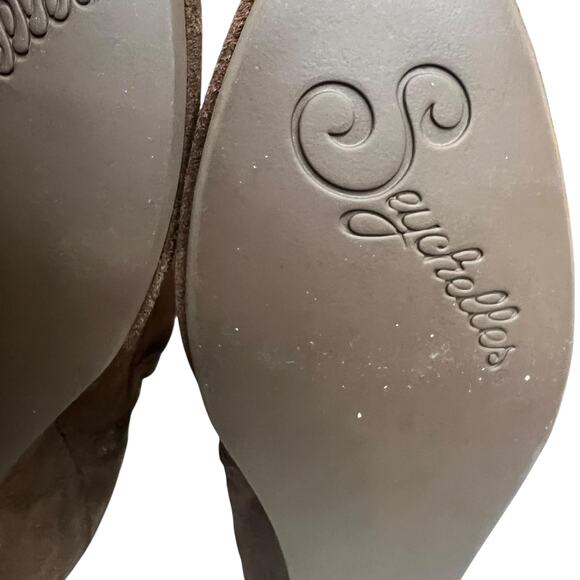 Seychelles Star of The Show Boots 10 Chocolate Suede Wedge Knee High Ruched - Picture 12 of 14